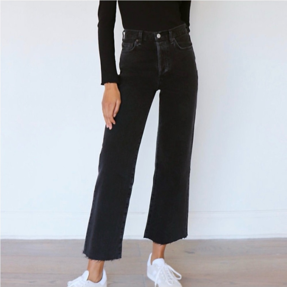Aritzia Denim Forum Farrah High Rise Wide Leg Crop Black Jeans Women’s Size 26